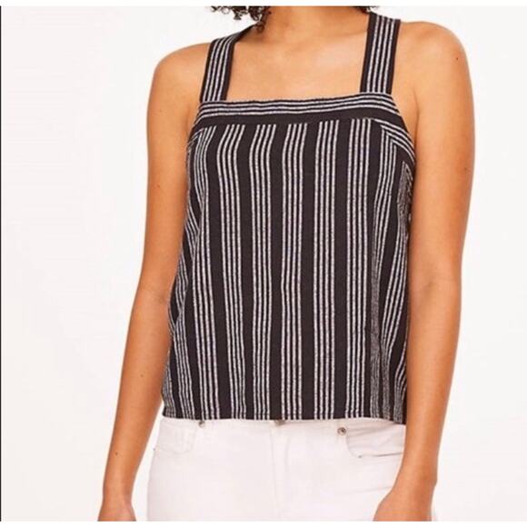 Ann Taylor LOFT Outlet Womens Sz 6 Navy Striped Criss Cross Linen Blend Tank NWT - Picture 1 of 9